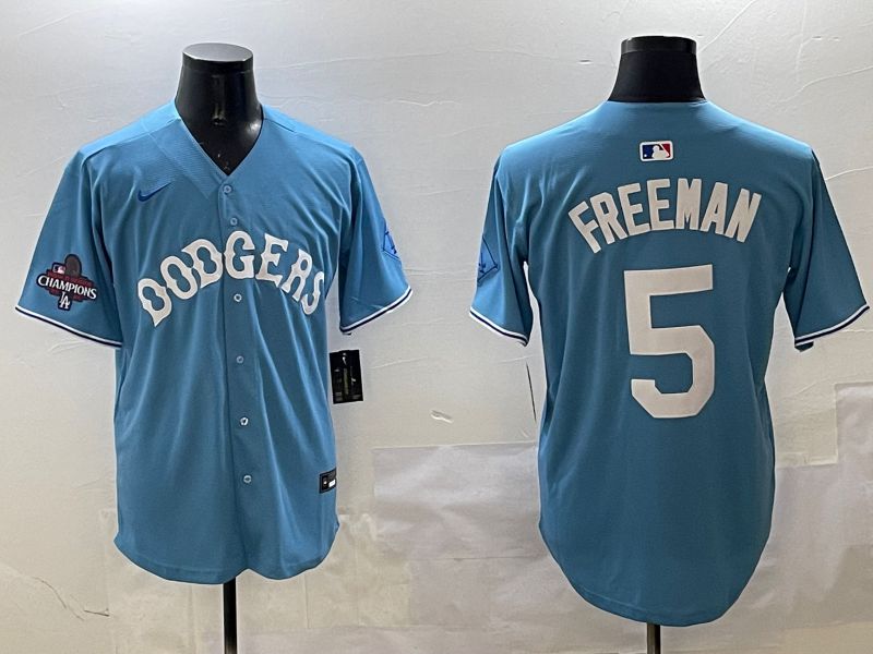 Men Los Angeles Dodgers #5 Freeman Light Blue Throwback Game 2025 Nike MLB Jersey style 15->new york mets->MLB Jersey